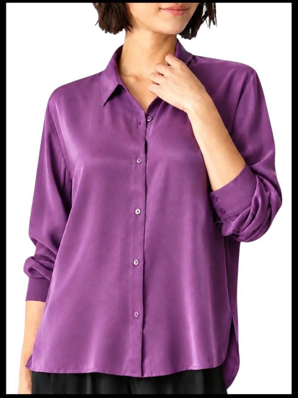 Eileen Fisher Silk Georgette Crepe Shirt Dahlia Purple Classic Collar XXS